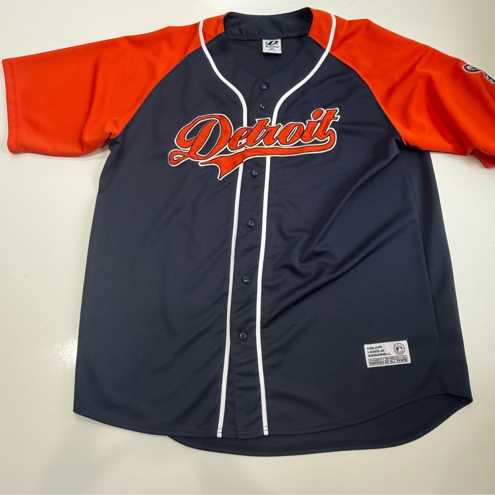 Dynasty Detroit Baseball Jersey Mens 2XL Navy Orange Button Up Sportswear